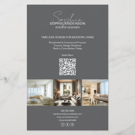 Modernes Script Foto QR Grau Beruflich Business Flyer (Vorne)