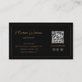 Modernes Script Foto QR Haarstylist Black Gold Visitenkarte (Rückseite)