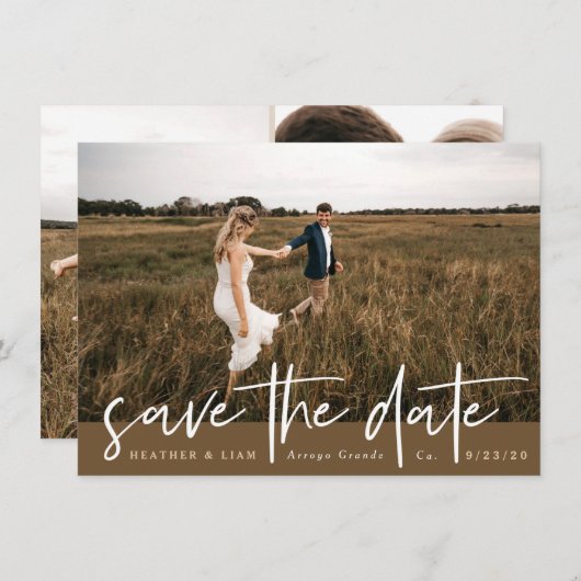 Modernes Script-Foto Save the Date Einladung (Vorne/Hinten)