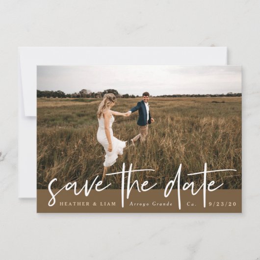 Modernes Script-Foto Save the Date Einladung (Vorderseite)