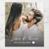 Modernes Script Foto Schwarz & Weiß Hochzeit Weinetikett (Einzelnes Label)