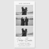 Modernes Script-Foto-Strip Magnetic Wedding Magnetkarte (Vorderseite)