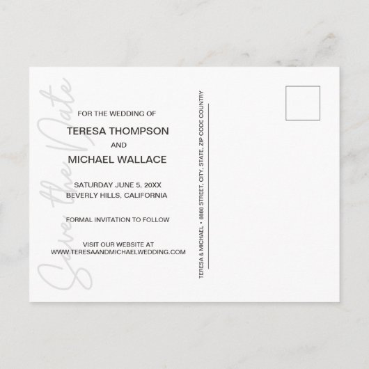 Modernes Script-Foto-Verlobung Save the Date Postkarte (Rückseite)