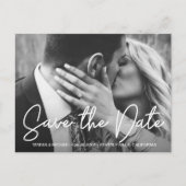 Modernes Script-Foto-Verlobung Save the Date Postkarte (Vorderseite)