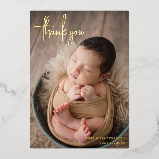 Modernes Script-Foto Vielen Dank, dass Sie die Geb Folieneinladung (Vorderseite)