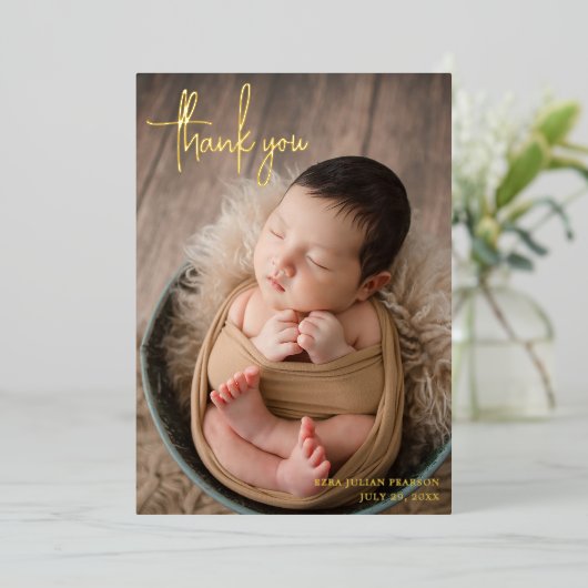 Modernes Script-Foto Vielen Dank, dass Sie die Geb Folieneinladung (Stehend vorne)