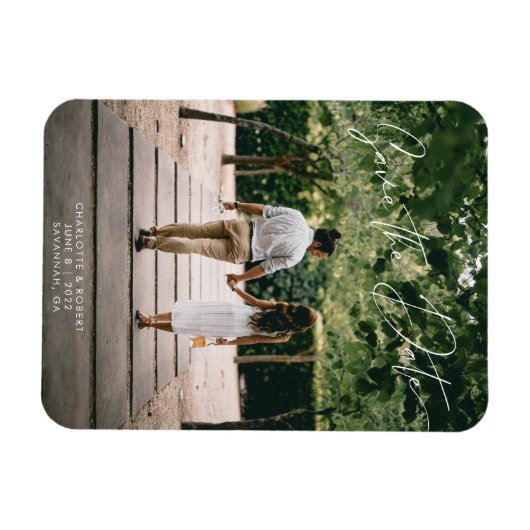 Modernes Script-Foto zum Hochfahren von Datumsvorl Magnet (Horizontal)