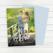 Modernes Script für Hochzeit-Foto Dusty Blue Save The Date