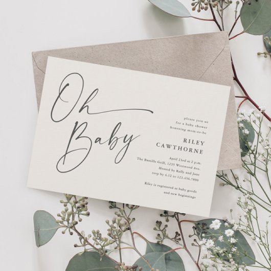 Modernes Script Gender Neutral Oh Baby Dusche Einladung