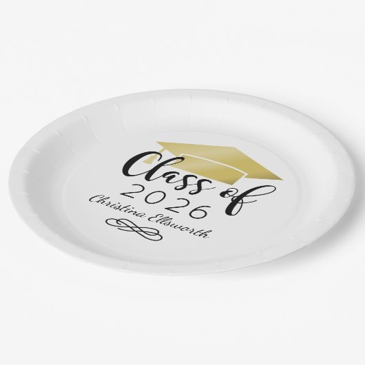 Modernes Script Gold 2025 Custom Abschluss Pappteller (Schrägansicht)