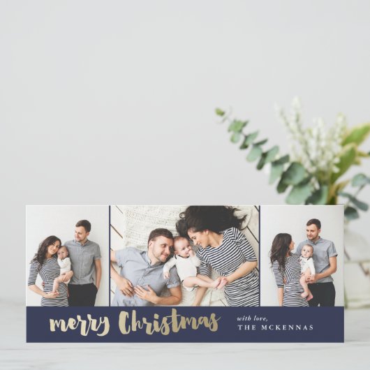 Modernes Script Gold 3 Foto Frohe Weihnachten (Stehend Vorderseite)