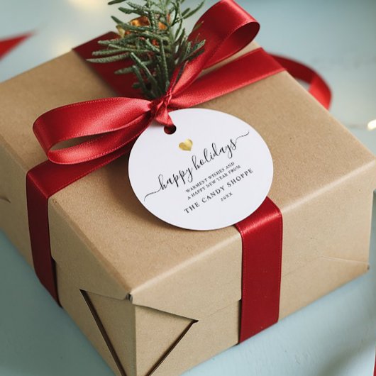 Modernes Script Gold Heart Happy Holiday Business Geschenkanhänger