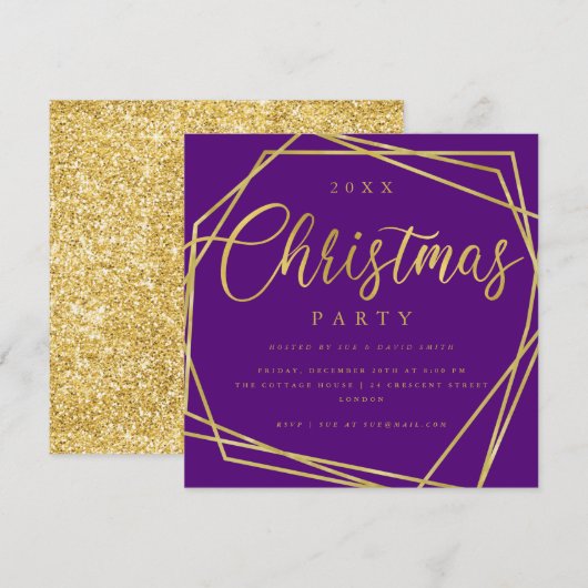 MODERNES Script Gold Lila Frame Party Einladung (Vorne/Hinten)