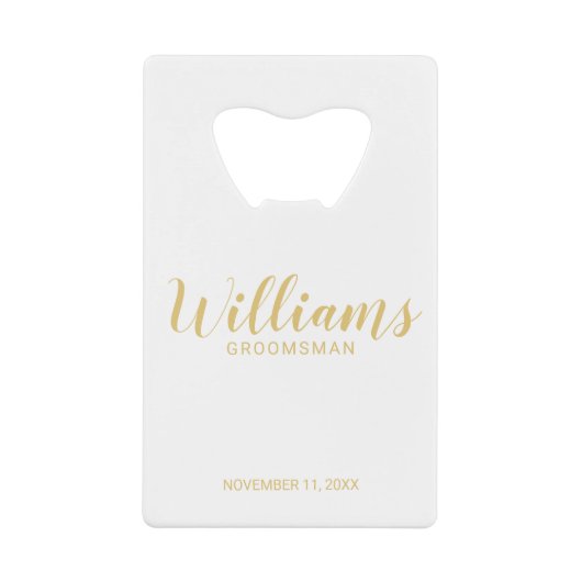 Modernes Script Gold Personalisierte Trauzeugen Geldbeutel Flaschenöffner (Vorderseite)