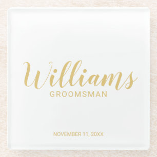 Modernes Script Gold Personalisierte Trauzeugen Glasuntersetzer