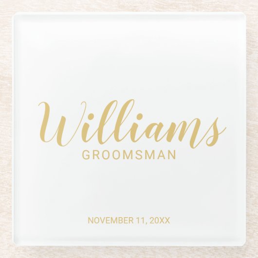 Modernes Script Gold Personalisierte Trauzeugen Glasuntersetzer (Vorderseite)