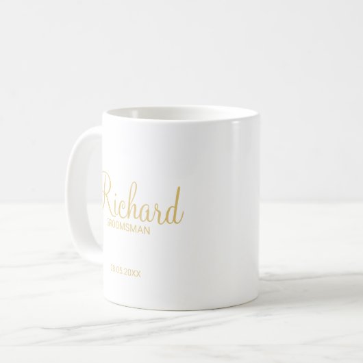 Modernes Script Gold Personalisierter Trauzeuge Kaffeetasse (Vorderseite Links)