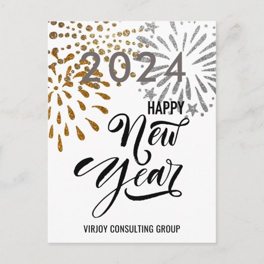 Modernes Script Gold Silber Fireworks Business Postkarte (Vorderseite)