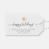 Modernes Script Gold Snowflake Business Holiday Geschenkanhänger (Vorderseite (Horizontal))