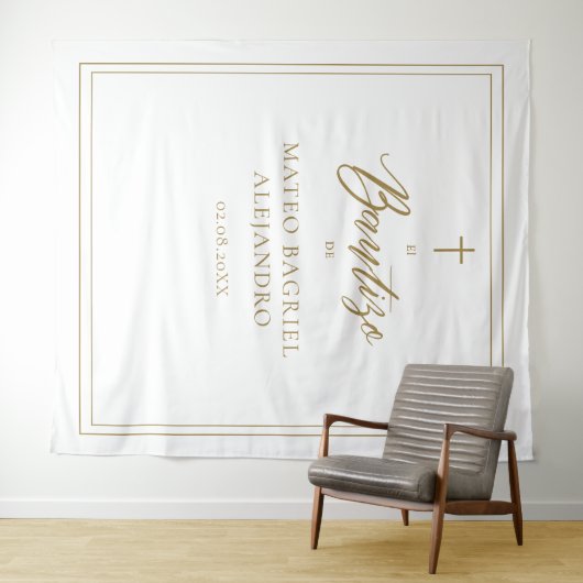 Modernes Script Gold Spanischer Bautizo Hintergrun Wandteppich (Beispiel (Horizontal))