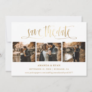 Modernes Script Gold Wedding Foto Save the Date