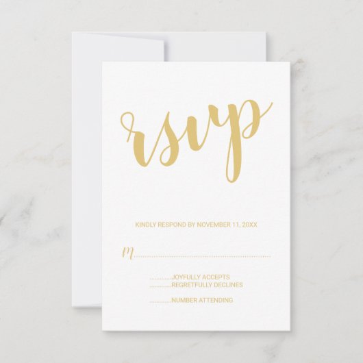 Modernes Script Gold Wedding RSVP Karte (Vorderseite)