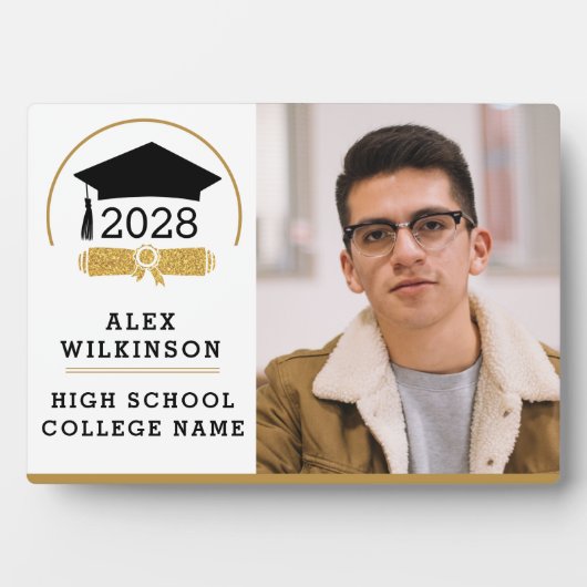 Modernes Script Grad Cap Einfaches Abschluss Foto Fotoplatte (Vorderseite)