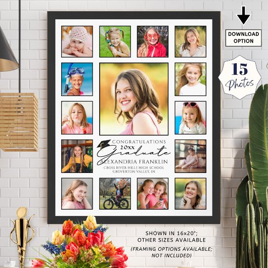 Modernes Script Graduate 15 Foto Collage Poster