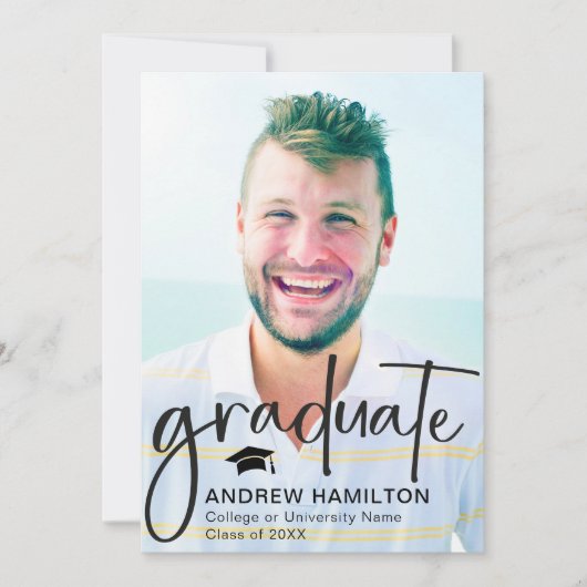 Modernes Script Graduate 2 Foto Abschluss Cool Ankündigung (Vorderseite)