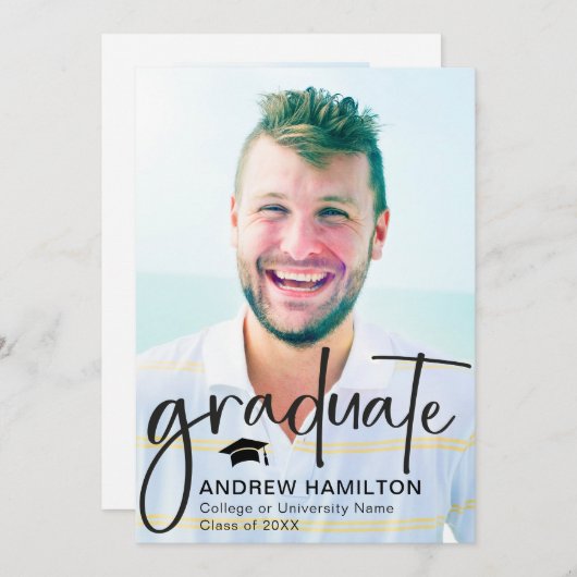 Modernes Script Graduate 2 Foto Abschluss Cool Ankündigung (Vorne/Hinten)