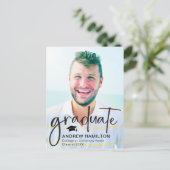 Modernes Script Graduate 2 Foto Abschluss Cool Ankündigungspostkarte (Stehend Vorderseite)