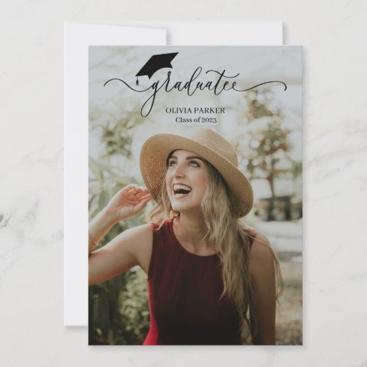 Modernes Script Graduate 2 Foto Abschluss Einladung (Vorderseite)