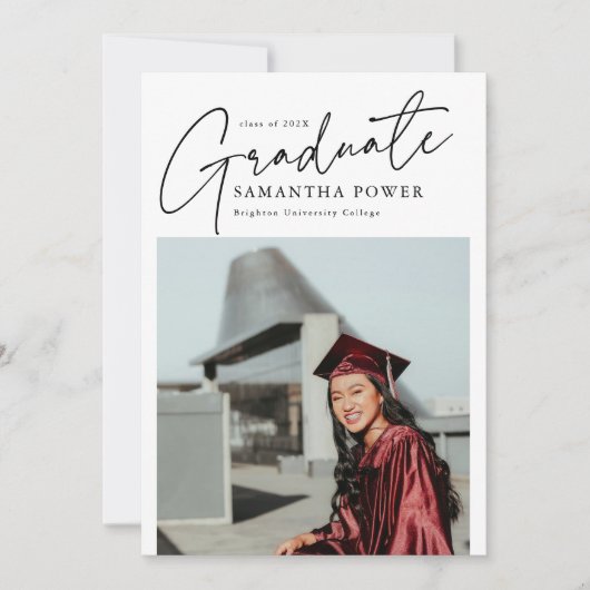 Modernes Script Graduate 2 Fotos Abschluss Einladung (Vorderseite)