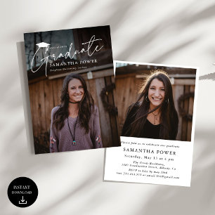 Modernes Script Graduate 2 Fotos Abschluss Einladung