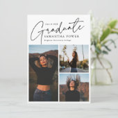 Modernes Script Graduate 3 Fotos Abschluss Ankündigung (Stehend Vorderseite)
