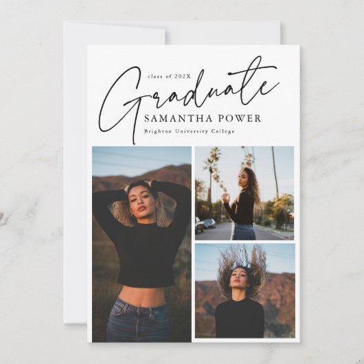 Modernes Script Graduate 3 Fotos Abschluss Ankündigung (Vorderseite)
