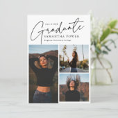 Modernes Script Graduate 3 Fotos Abschluss Ankündigung (Stehend Vorderseite)