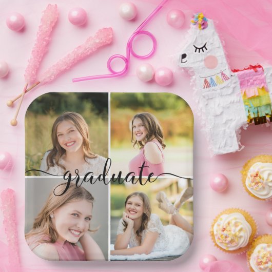 Modernes Script GRADUATE 4 Foto Collage Paper Plat Pappteller (Party)