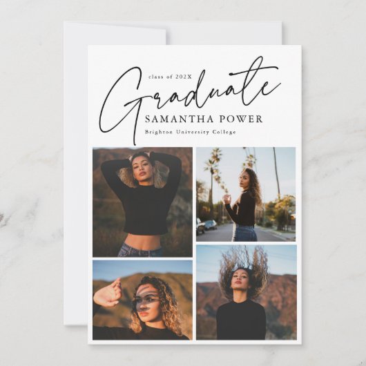 Modernes Script Graduate 4 Fotos Abschluss Ankündigung (Vorderseite)