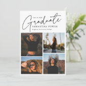Modernes Script Graduate 4 Fotos Abschluss Ankündigung (Stehend Vorderseite)