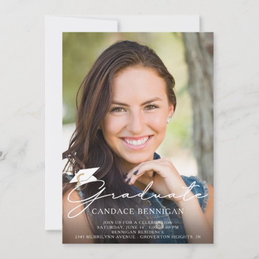 Modernes Script Graduate 5 Foto - benutzerdefinier Einladung (Vorderseite)