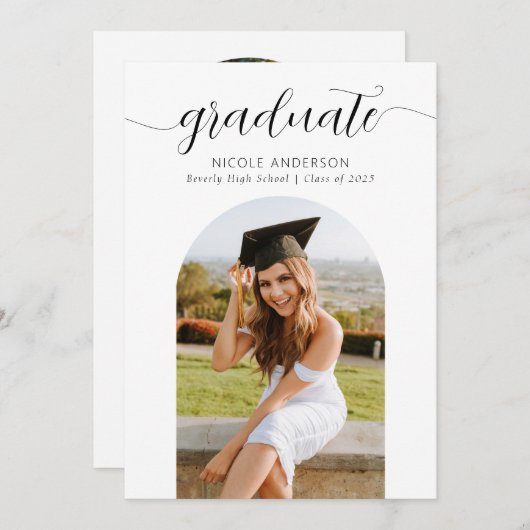 Modernes Script Graduate Arch 2 Foto Einladung (Vorne/Hinten)