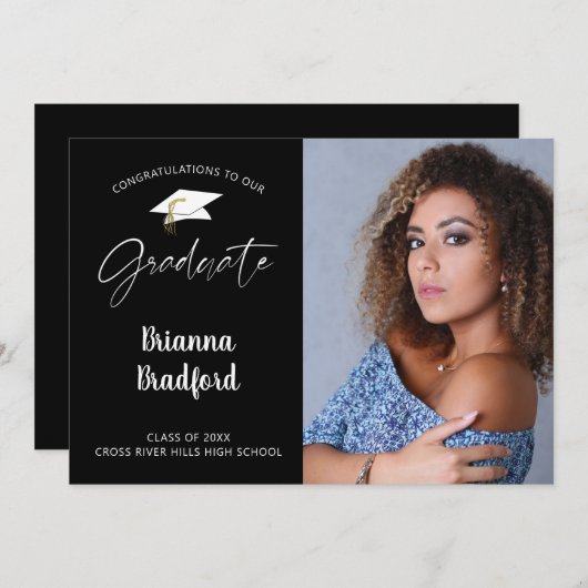 Modernes Script Graduate Black Ankündigung (Vorne/Hinten)