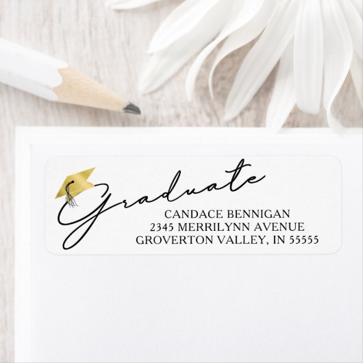 Modernes Script Graduate Black Gold Cap Label (Insitu)