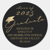 Modernes Script Graduate Black Gold Cap Runder Aufkleber (Vorderseite)