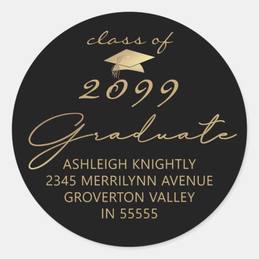 Modernes Script Graduate Black Gold Runder Aufkleber (Vorderseite)