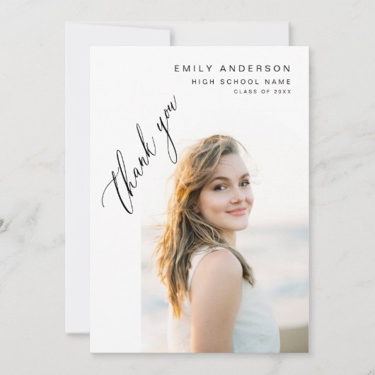 Modernes Script Graduate Einfaches Foto Abschluss Dankeskarte (Vorderseite)