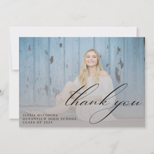 Modernes Script Graduate Einfaches Foto Abschluss Dankeskarte (Vorderseite)