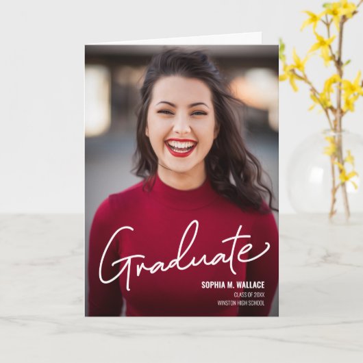 Modernes Script Graduate Foto High School Karte (Gelbe Blume)