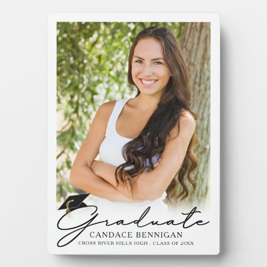 Modernes Script Graduate Foto Keepake Fotoplatte (Vorderseite)